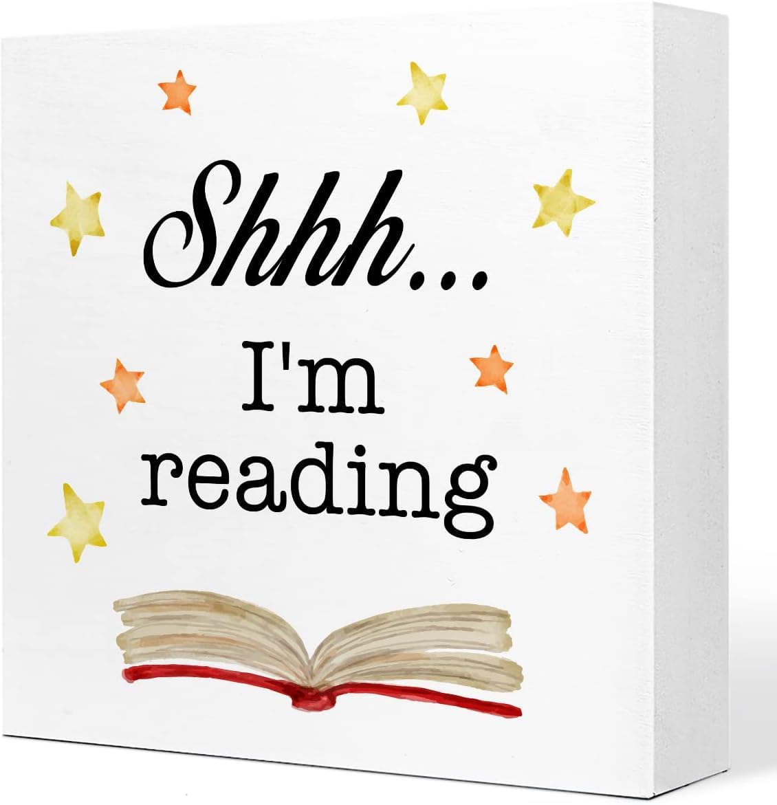 Shhh I ' m Reading Box Sign 7x7 Inch Wooden Shelf Desk Decor