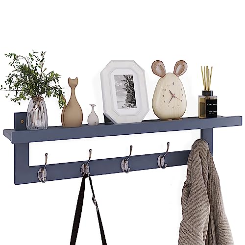 SMIBUY Coat Hooks with Shelf Wall-Mounted, 74 cm Entryway Coat Rack for Wall, Bamboo Hanging Shelf with 5 Double Metal Hooks for Bathroom, Bedroom, Kitchen, Living Room, Mudroom (Grey) by SMIBUY - Used condition - CA$40.36