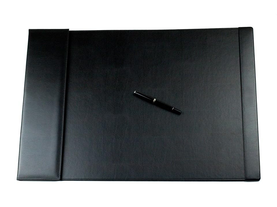 DELMON VARONE - Schreibtischunterlage mit Klappleiste inkl. Block & Kalender 2026/2027 Leder Schwarz - Rutschfeste Echtleder Schreibunterlage abwischbar - Design Schreibtisch Unterlage 65 x 45 cm