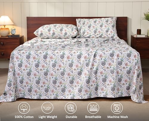 Image of RUVANTI 100% Cotton Percale Sheets Queen Size, Dandelion Field | Crisp Cooling, Deep Pocket 16 inch, Soft Breathable & Durable, Hotel-Style, 4 Piece Set