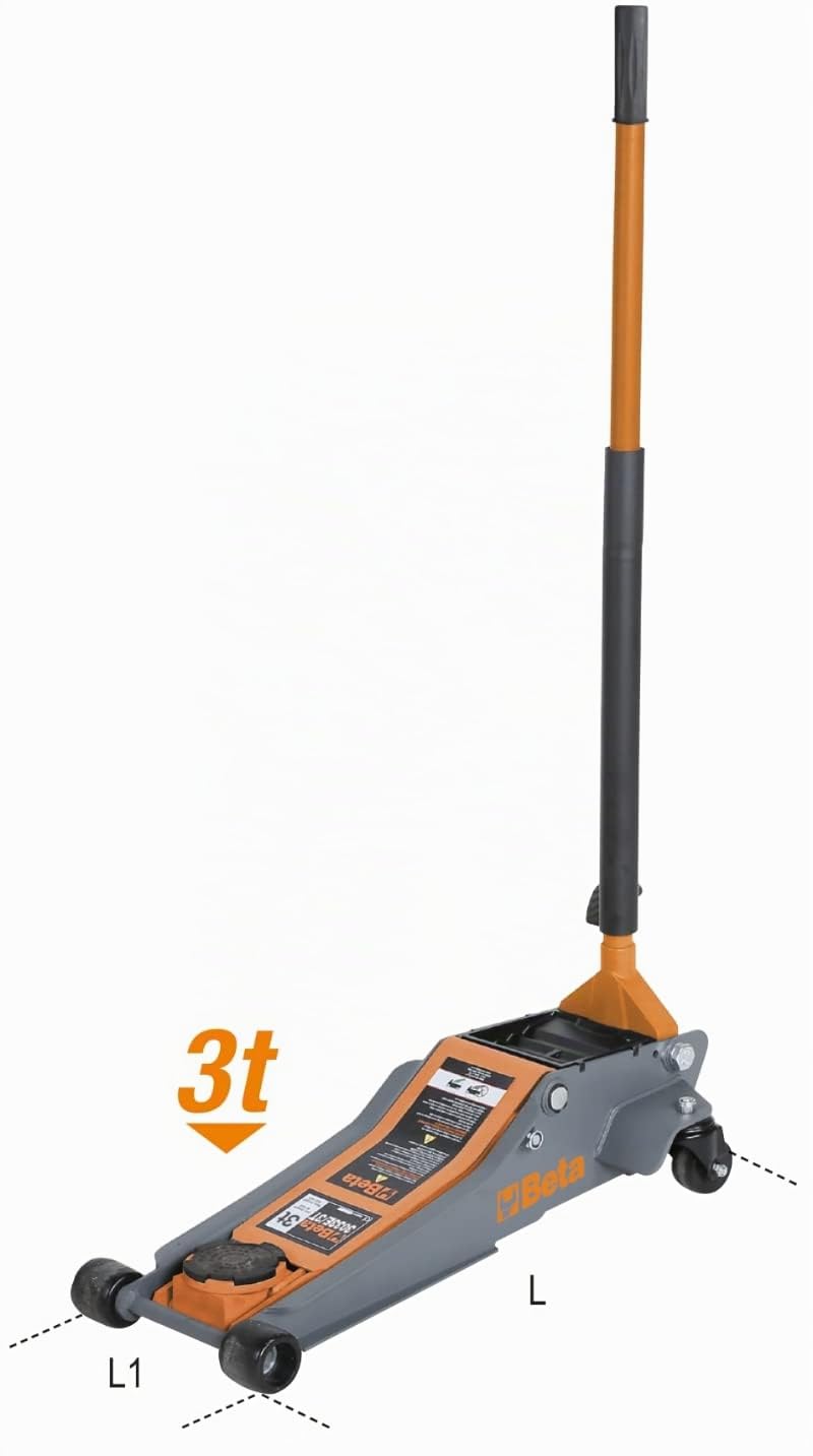 Beta 3033E/3T - Gato con Carro Hidráulico de Acero para Coches, Capacidad de 3 Toneladas, Longitud 700 mm, Altura Ajustable 95-515 mm, Seguro y Estable, Conformidad ISO 9001