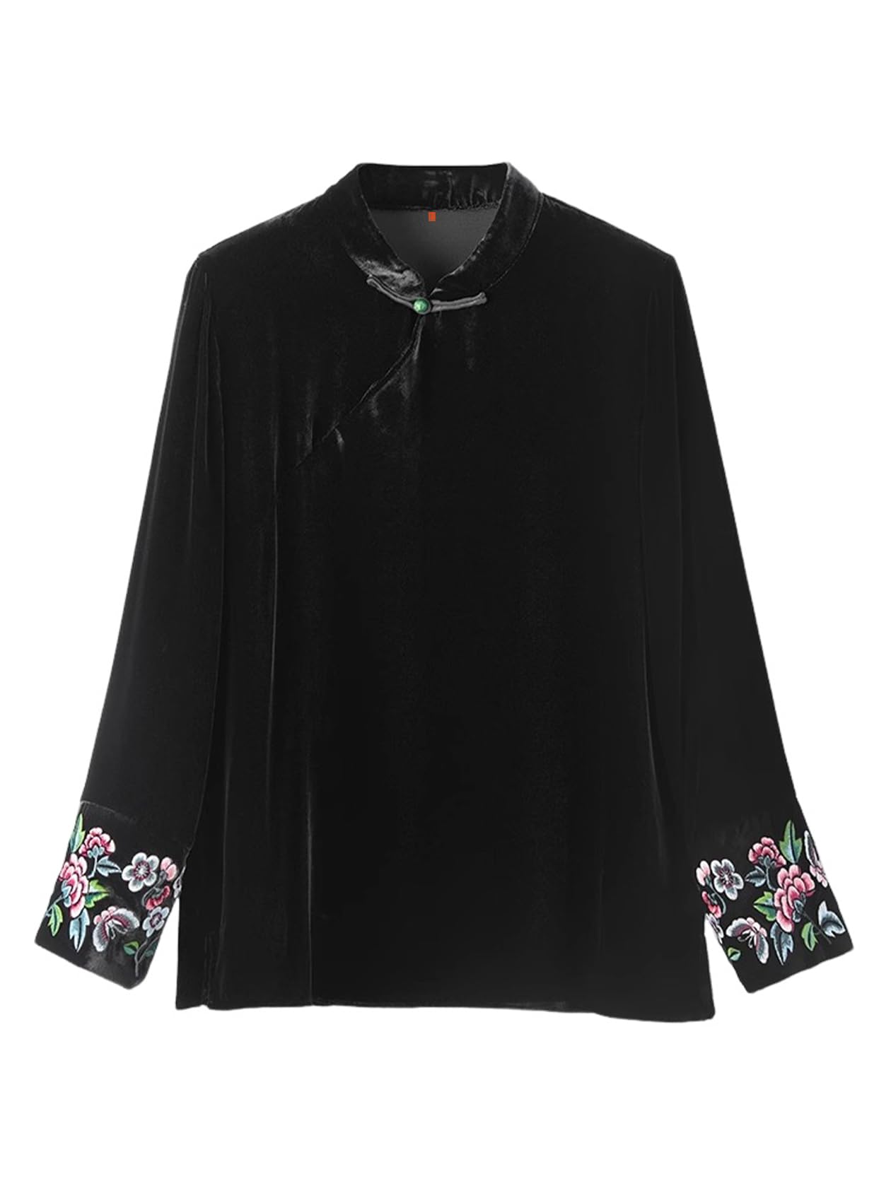 Col mandarin brodé floral velours de soie : le confort chic sans compromis
