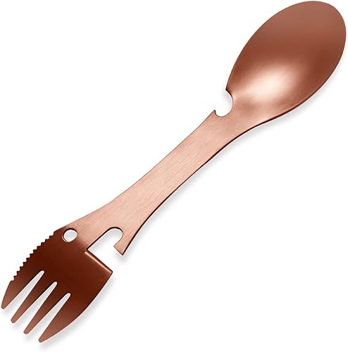 Sporks 5 en 1 de acero inoxidable para campamento, cuchara y tenedor combinado con abrebotellas, utensilio de viaje multifuncional para mochileros