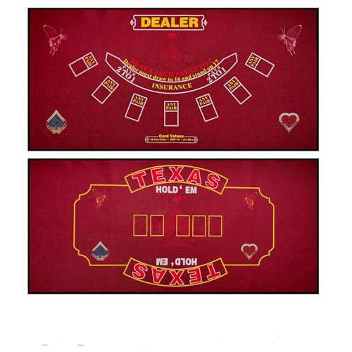 WaLiken 2-in-1 Tabletop Poker Felt 36x72 Texas Holdem Mat and Blackjack Mat Double-Sided Design Poker Felt Table Cover Rectangle-Red (Red)