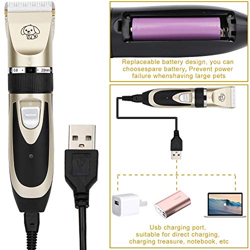 AerWo Dog Clippers Pet Grooming Clipper, Upgraded Low Noise Dog Cat Hair Trimmer Cutter, USB Rechargeable Shavers Electrical Pet Professional Grooming Machine Tool