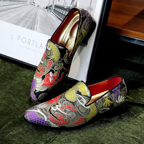 Men's Floral Satin Slip-On Dress Shoes - Wedding & Party Formal Shoes with Shine Details2