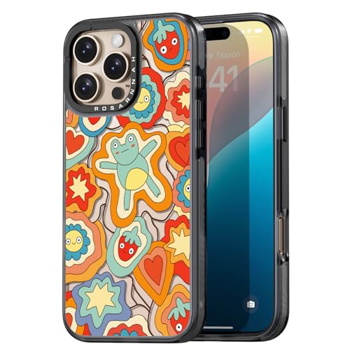 Rosarnnah for iPhone 16 Pro Max Case Aesthetic Black, Froggy's Dream