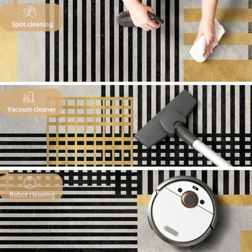 Alfombra clásica de pasillo y salón gris con geometría lineal de 120 x 170 cm 6