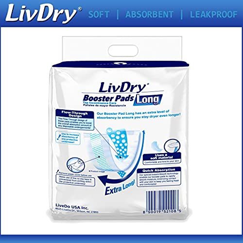 LivDry Incontinence Booster Pads, Use with Adult Diapers for Women and Men, Extra Comfort Softness, Disposable Pad (128 Count, Long Length) - Thumbnail 5