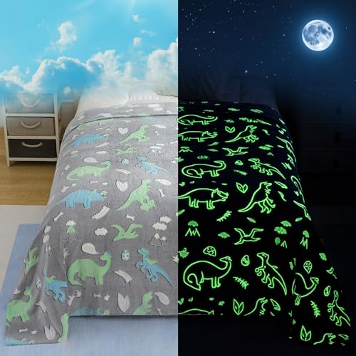 Image of Story@Home Glow in The Dark Blankets for Kids |Summer Quilt for Kids | Kids Blanket 0-15 Years (200x150 cm) Soft Fleece Blanket |Cozy All-Season Radium Blanket for Boys & Girls - Dino