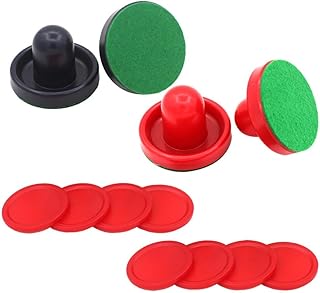 Air Hockey Pushers and Air Hockey Pucks Goal Handles Paddles Great Goal Handles Pushers Replacement Accessories for Game Tables, 4 Striker, 8 Puck Pack