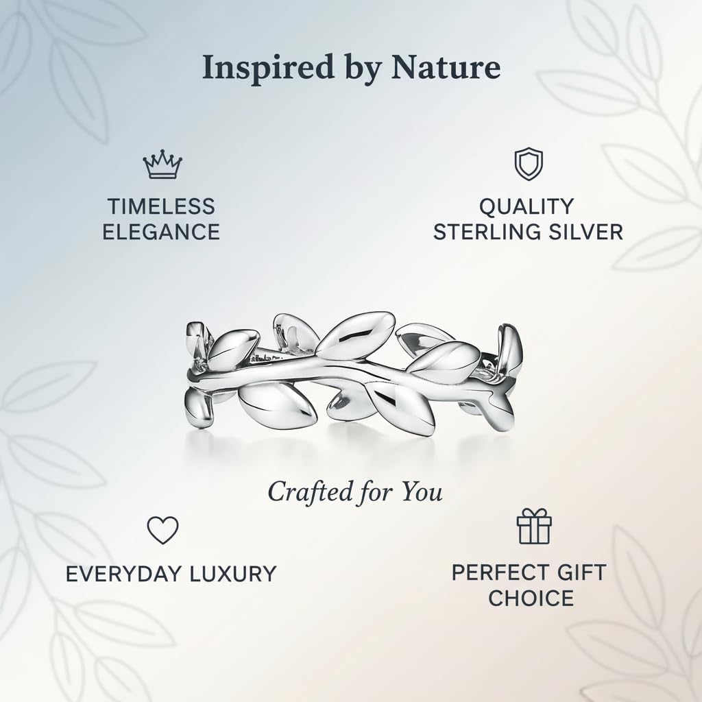 Choose Your Color 925 Sterling Silver, 18K Gold Plated Olive Leaf Band Ring Beutiful Fine Jewelry Perfect for Special Occasion Ring Gift for Women and Size US 4 to 13