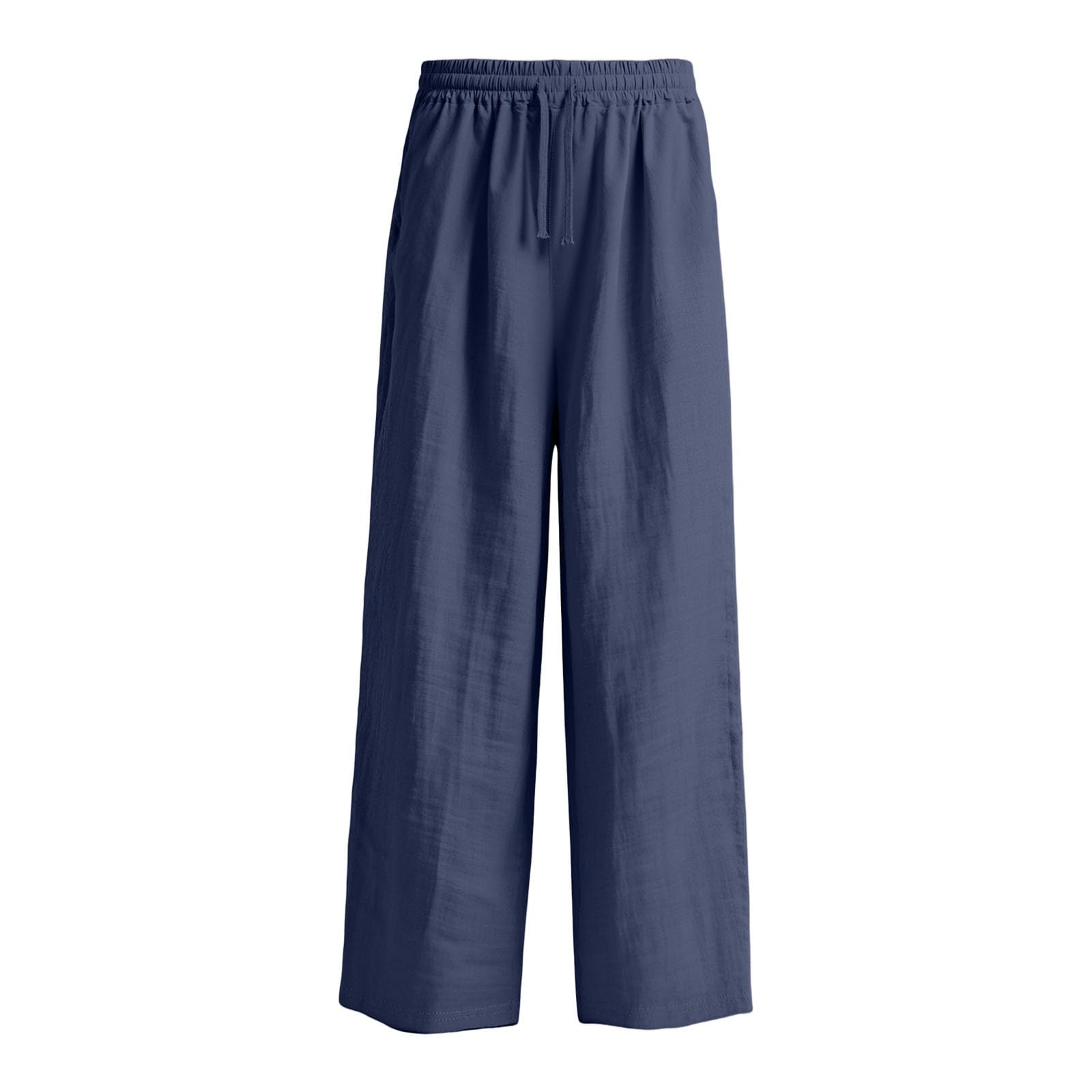Pantalones de Verano Niña Casuales Largos Elásticos con Bolsillos Algodón y Lino Holgados Pierna Ancha para Adolescentes