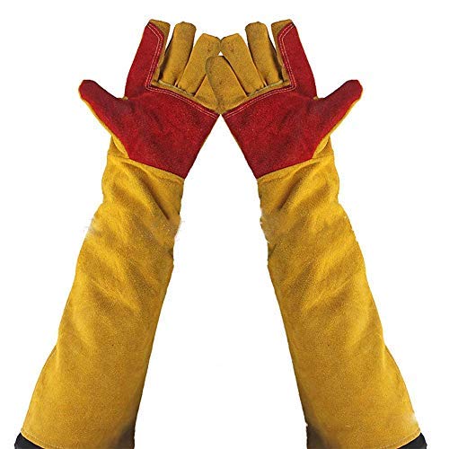 Guanti da saldatura in pelle da 60 cm, con maniche extra lunghe, guanti da lavoro tagliati, guanti da saldatura, spessi estremi resistenti al calore, guanti protettivi per camino