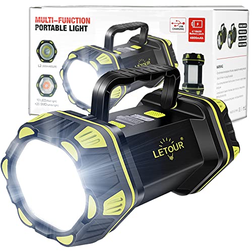 LED Torch, LETOUR Rechargeable Torch Flashlight Super Bright 1200Lumens Torch Light 8 Modes Camping Torch 4800mAh Power Bank LED Searchlight Ultra-Long Standby Waterproof Spotlight [Energy Class A+++]