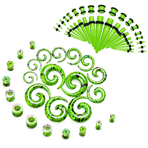 JDXN 64 PCS Acrylic Spot Gauge Kit Spiral Tapers Tunnels Plugs 14G-00G Ear Stretching Starter Set Jewelry