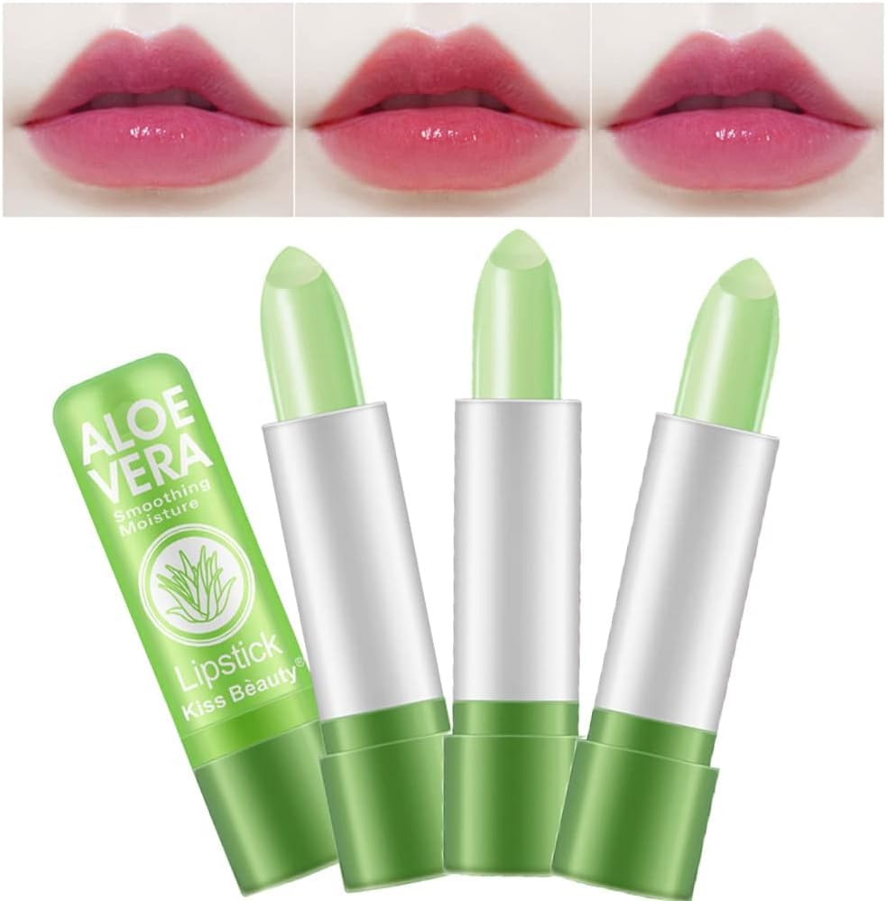 Magic Color Changing Aloe Vera Moisturizing Lipstick Set, BEEXY Temperature Change Long Lasting Lip Balm