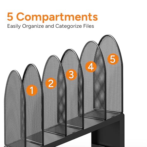 Image of File Organizer for Desk, File Folder Organizer with 5-Section Vertical Rack, Suitable for Home Office Document Organization and Storage (Black)