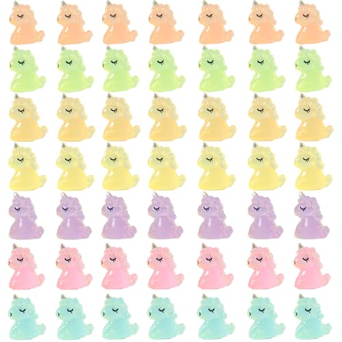 ZXJLWR Mini Einhorn Figuren, 49 Stück, Leuchtend, Cartoon, Desktop Dekoration