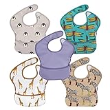 Soarwg Baby Bibs, Waterproof Bibs for Boy and Girl, Essential Must Have for Eating and Feeding, Travel-Friendly Adjustable Neck Cover with Crumb Catcher, 5 Pack