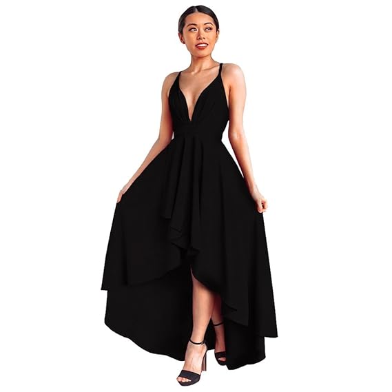 Buy Women Off Shoulder Evening Party Dress,Formal Dress Backless Short  Sleeve High Low Hem Cocktail Skater Dress (2-Black, M) at Amazon.in