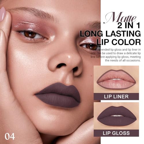 Image of evpct 1Pcs Dark Deep Brown Chocolate Matte Lip Liner and Liquid Lipstick Stain Makeup Set for women, Long Lasting Smudge Proof Lipstick labiales matte mate larga duracion listip 24 hours originales,04