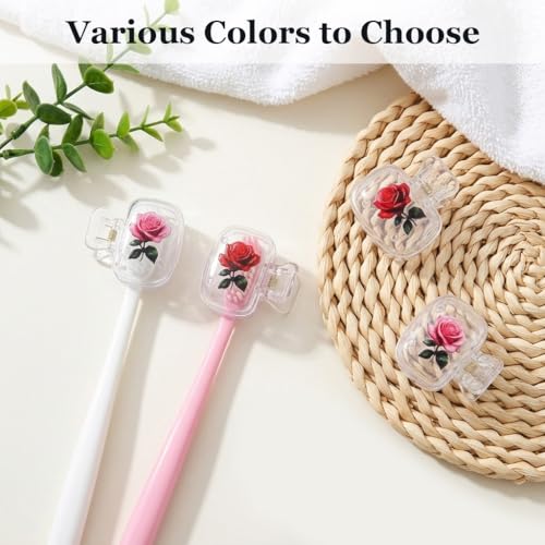 Image of HASTHIP 4 Pack Travel Toothbrush Covers Clear Toothbrush Protector Clips with Rose Pattern Ventilated PP Tooth Brush Case for Home Bathroom Traveling