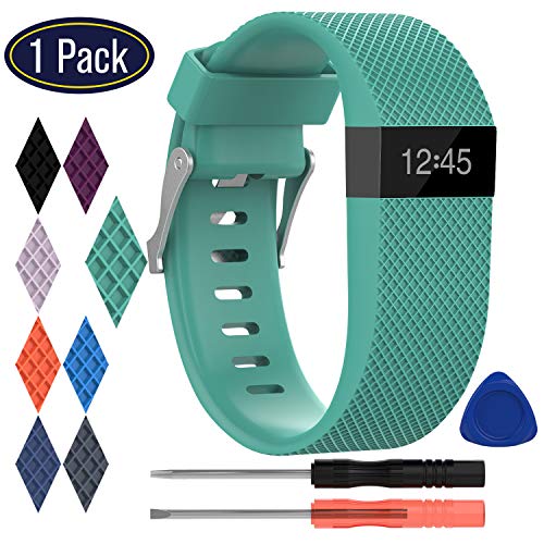 KingAcc Compatible Replacement Bands for Fitbit Charge HR, Soft Silicone Band with Metal Buckle Fitness Wristband Sport Strap Women Men (1-Pack, Teal Blue, Large)