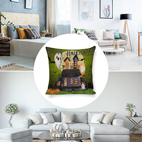 Spooky Holiday Sofa Pillow Covers 18"X18" Haunted House Halloween Pillow Case Square Pillow Covers Throw Pillow Covers Modern Farmhouse For Couch Sofa Bed #TOP3