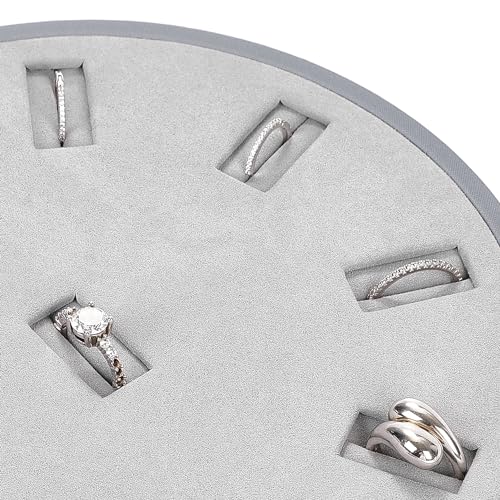 10Slots Ring Tray Round Holder Display PU Leather Earring Organizer Display Jewelry Tray Microfiber Interior Jewelry Organizer Tray(Grey)