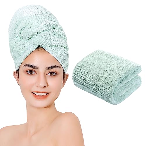 Image of Microfiber Hair Towel Quick Dry Hair Towel Hair Drying Towels Suitable for All Kinds of Hair Ultra Absorbent Long and Thick Hair 20X40inch Green (1pcs)