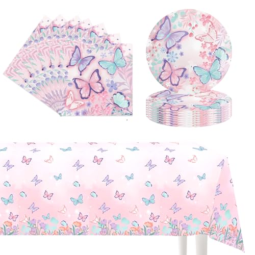 POPOYU 37Pcs Butterfly Party Paper Tableware Set,Butterfly Party Tableware Set are Crafted from Paper for Men Women Birthday Gifts PartySupplies Reusability Table Decoration