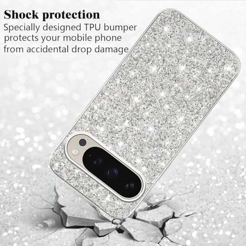 Coque Google Pixel 9 Pro paillettes argentée style luxe antichoc - 4