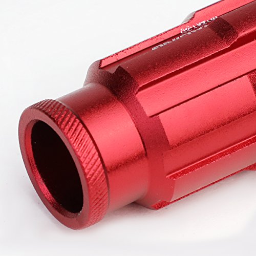 Image of DNA MOTORING LN-ZTL-9025-15-RD 20Pcs M12 x 1.5 Open End Style Wheel Lug Nuts w /Deep Drive Extension Adapter, 24mm OD /50mm H, Red