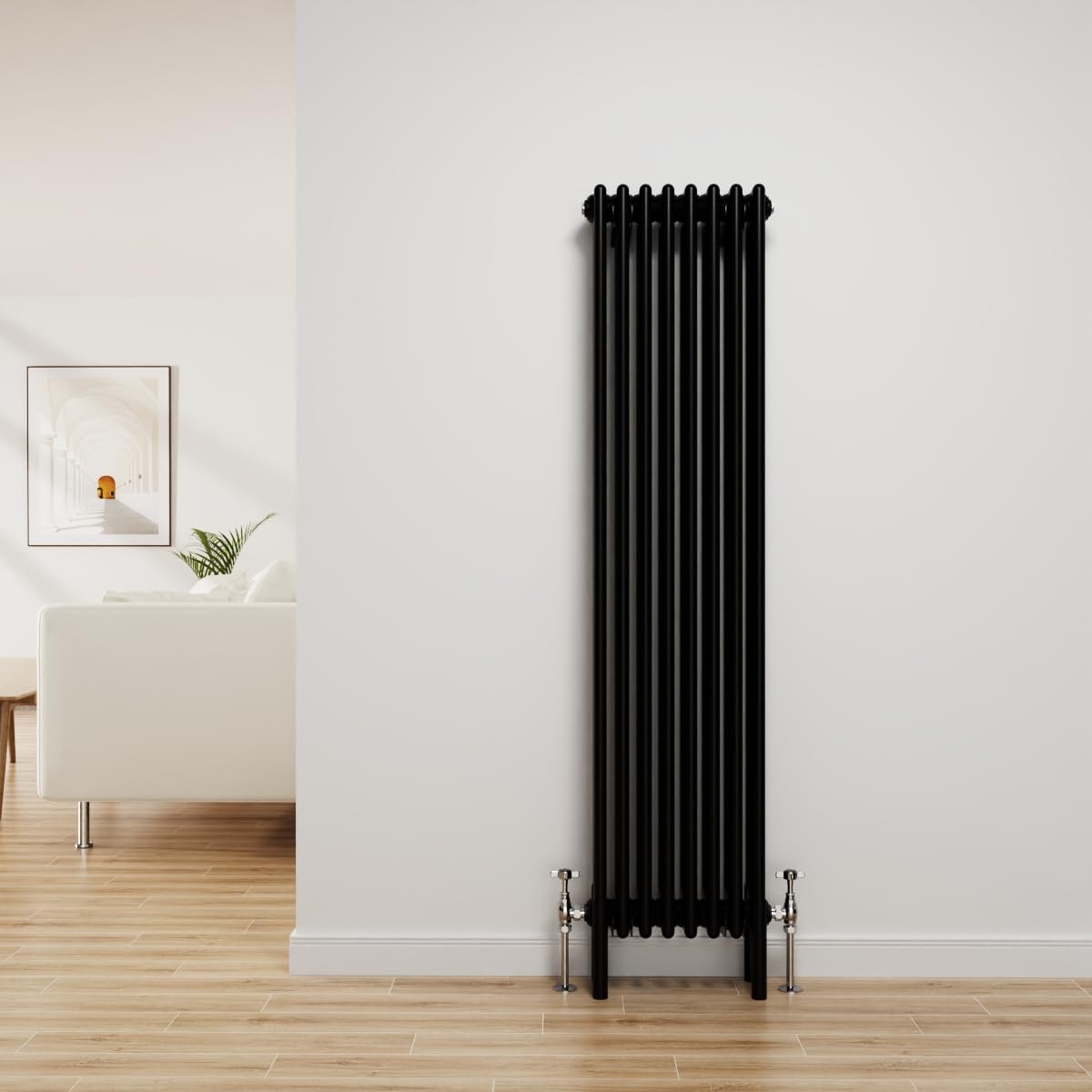Nrg Black Traditional Radiator Cast Iron 4 Column Vertical Central Heating Bathroom Radiators 1500X380mm
