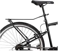 Bagageiro com hastes articuláveis que se adaptam a diversos modelos e aros de bicicletas, com fixação permanente no canote.