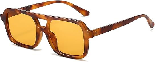 YAMEIZE 70s Retro Double Bridge Sunglasses for Women Men Vintage Style Square Glasses UV400 Protection Outdoor Driving