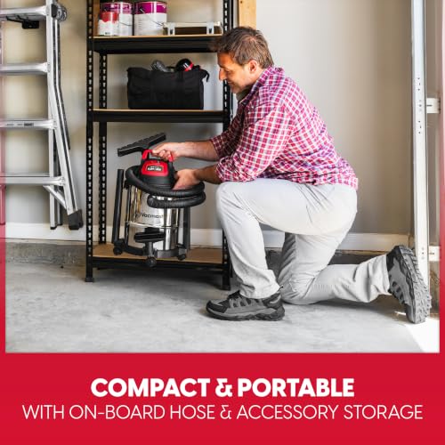 Image of Vacmaster DVOM204S 1101 4-Gal 20V Cordless Stainless-Steel Wet /Dry Vac Red