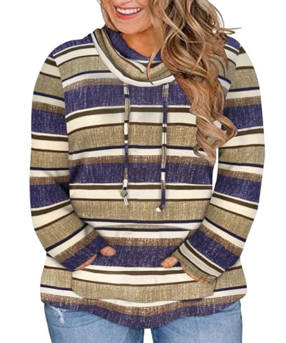 TIYOMI Plus Size Hoodies for Women Color Block Tops Drawstring Hooded Tunic Blouses Pullover T Shirts