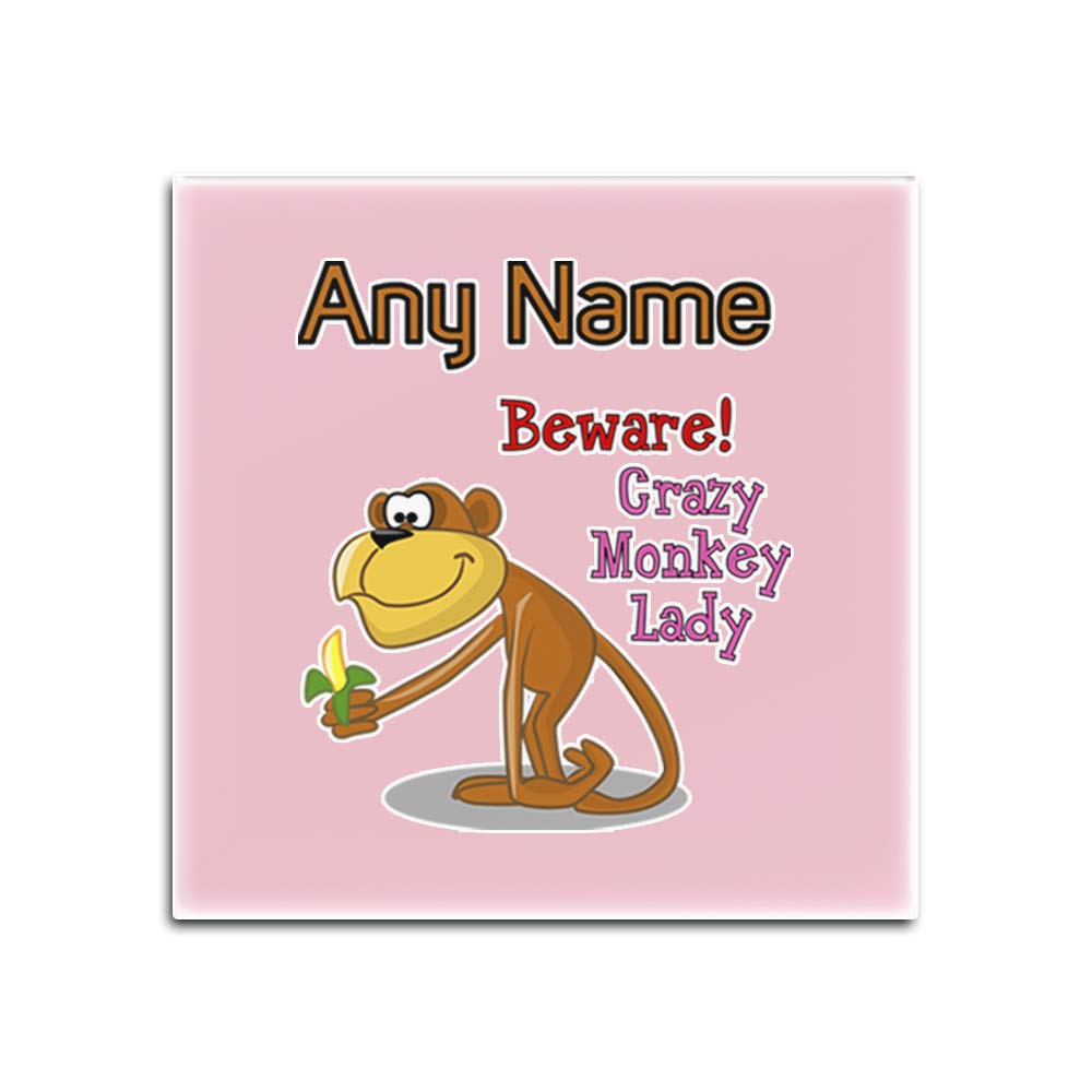 Dessous-de-verre Crazy Monkey Lady en verre rose, cadeau sur mesure