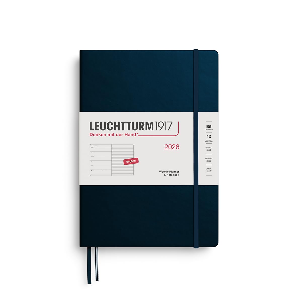 LEUCHTTURM1917 372648 Weekly Planner & Notebook Composition (B5) 2026 Hardcover, 12 Months, Deep Sea, English