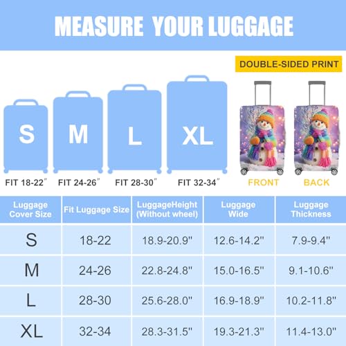 Image of Colorful Snowman Luggage Cover - Christmas Suitcase Protector, Stretchable Waterproof Travel Luggage Sleeve,S
