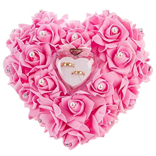 ZJchao Porte-alliances en forme de cu009cur Décoré de roses romantiques 15u00a0x 13u00a0cm Écrin pour bagues ou dragées de mariage, rose, Taille unique