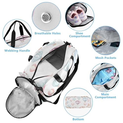 YETTASBIN Sport Travel Duffel Bag for Girls Boys, Hot Air Balloons Large Waterproof Weekender Overnight Bag, Detachable Shoulder Strap Gym Bag with Shoe Compartment & Wet Pocket4