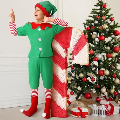 Disfraz completo de duende navideño para niños Geyoga miniatura 4