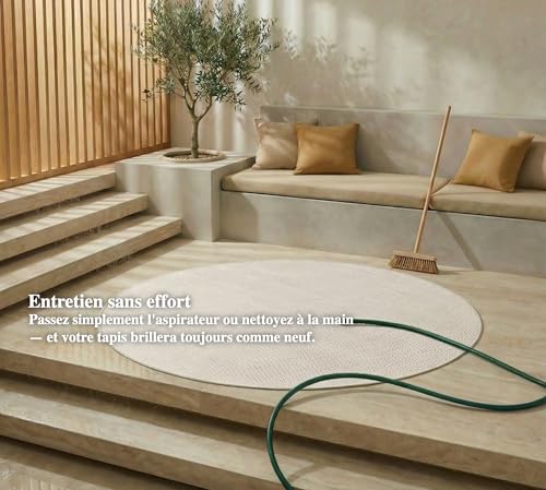 Tapis de cuisine rond blanc 120cm Jimri résistant intempéries - 8