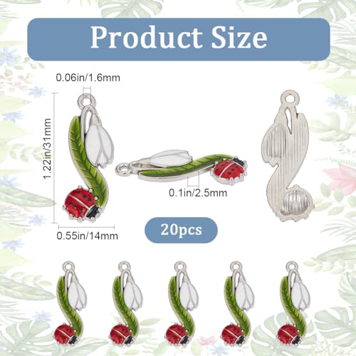 SUNNYCLUE 1 BOX 20PCS Ladybug Charms Bulk Ladybird Charm Lady Bug Sliver Alloy Enamel Lucky Animal Insect Ladybugs Flower Leaf Beetles Charms for Jewellery Making Charms Earrings Necklace Diy Crafts - Image 2