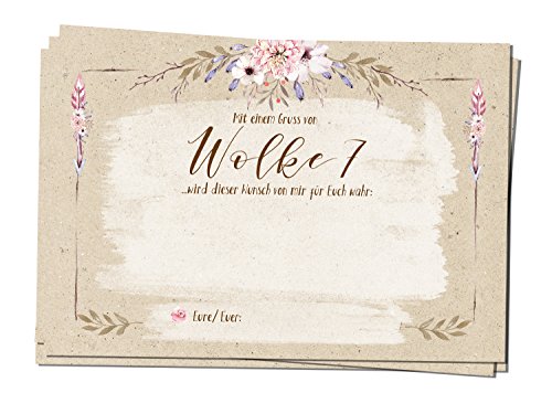 bigdaygraphix 50 Ballonflug-Karten Hochzeits-Karten Hochzeitsspiel extra leicht A6 Ballon Karten Kraftpapier Landhausstil Country Flowers Cover
