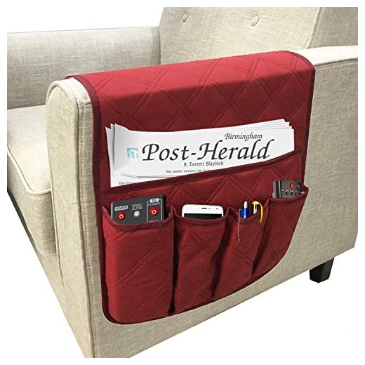 Sofa Armrest Organizer, Cotton Couch Arm Chair Caddy with 5 Pockets,Remote Control Holder, Magazines Holder,Draped Over Sofa, Couch, Recliner Armrest