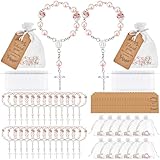 Bemonew Mini Rosario, 50 Piezas de Rosario de Bautismo, Pulseras de Cuentas de Flores de Cerámica con Colgante de Cruz para Bautizo, Bodas, Primera Comunión, 2, 2 Pulgadas